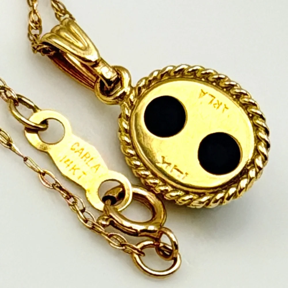 Vintage 14K Solid Gold Black Onyx Diamond Pendant Necklace 18” *Signed Carla* - Picture 11 of 16